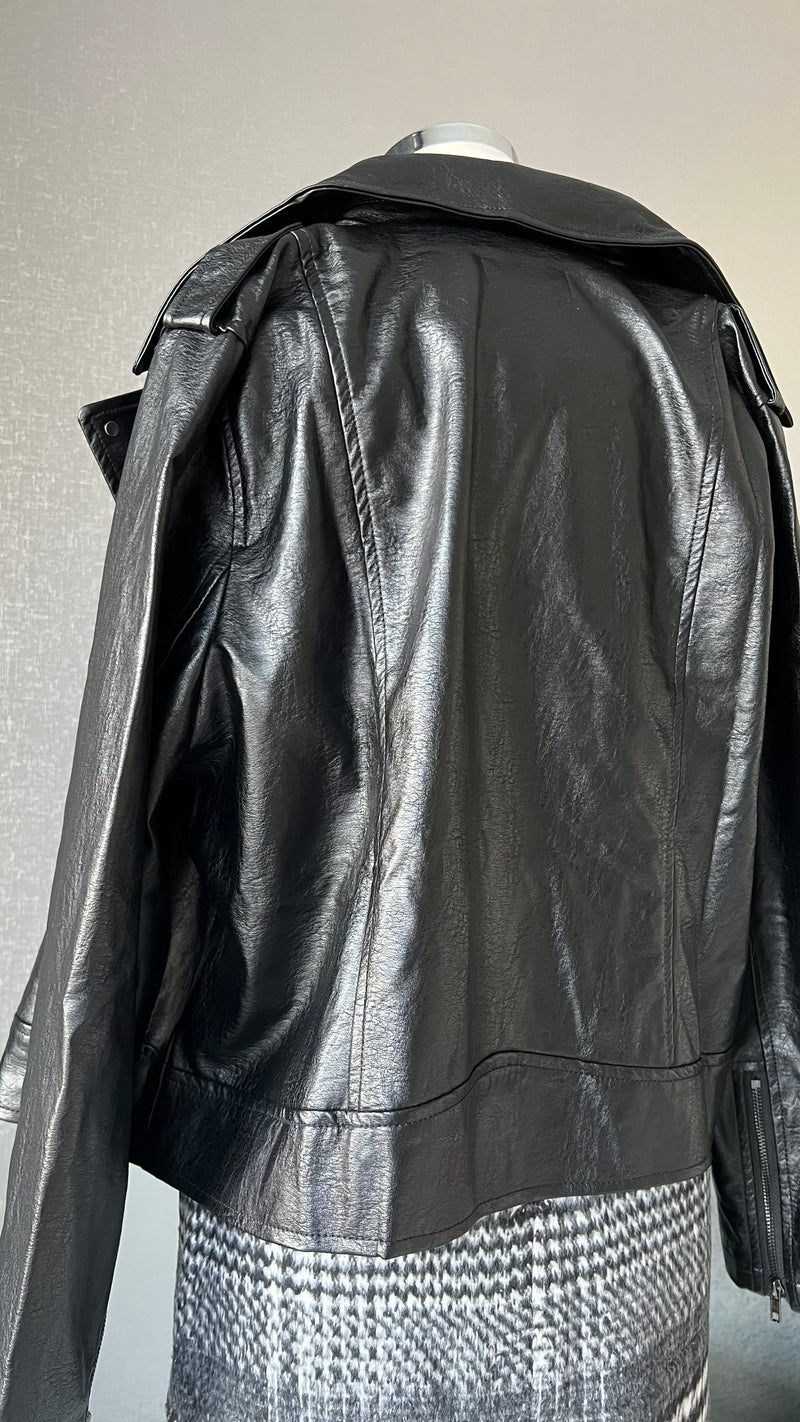 Valeriya Vegan Leather Moto Jacket - Black [1X-3X]