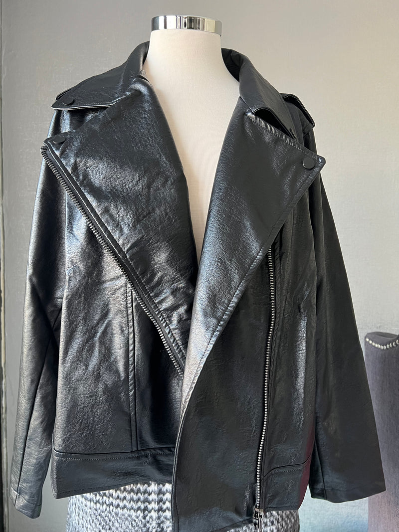 Valeriya Vegan Leather Moto Jacket - Black [1X-3X]