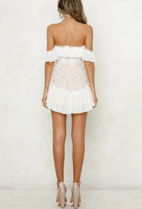 sweetheart neckline white mini dress