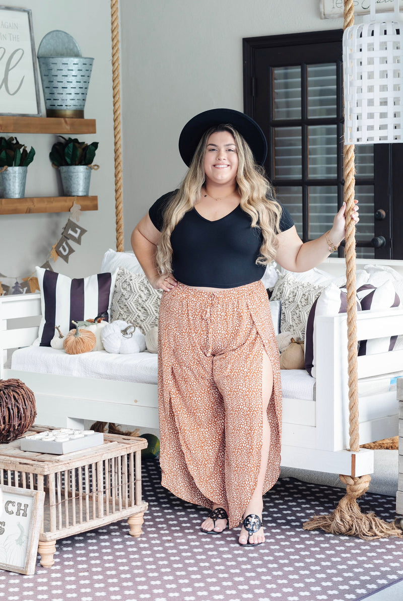 Ashley Wide Leg Pant - Brown [1X-3X]