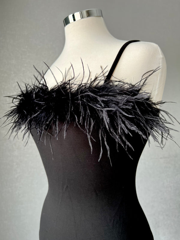 Taylor Feather Trim Bodysuit - Black [S-L]