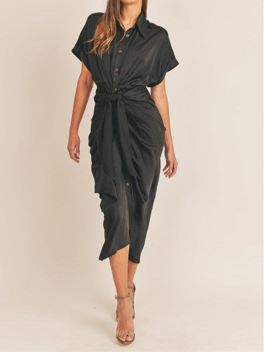 Rachel Satin Midi Dress - Black or Taupe [S-L]