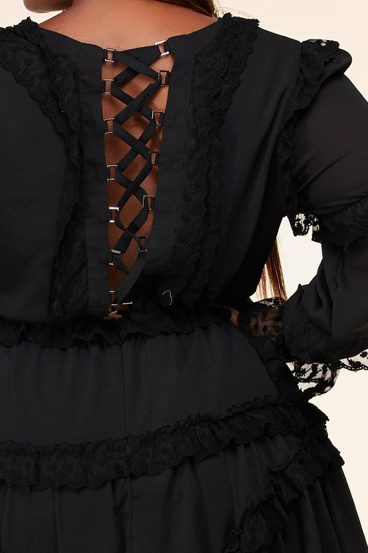 Curvy Plus Size Black Mini Dress Open Back